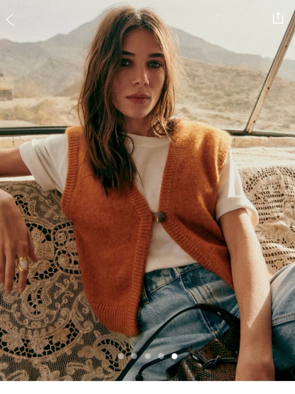 NWT Sezane Maxime sweater vest ochre mustard orange knit vest - Picture 3 of 9